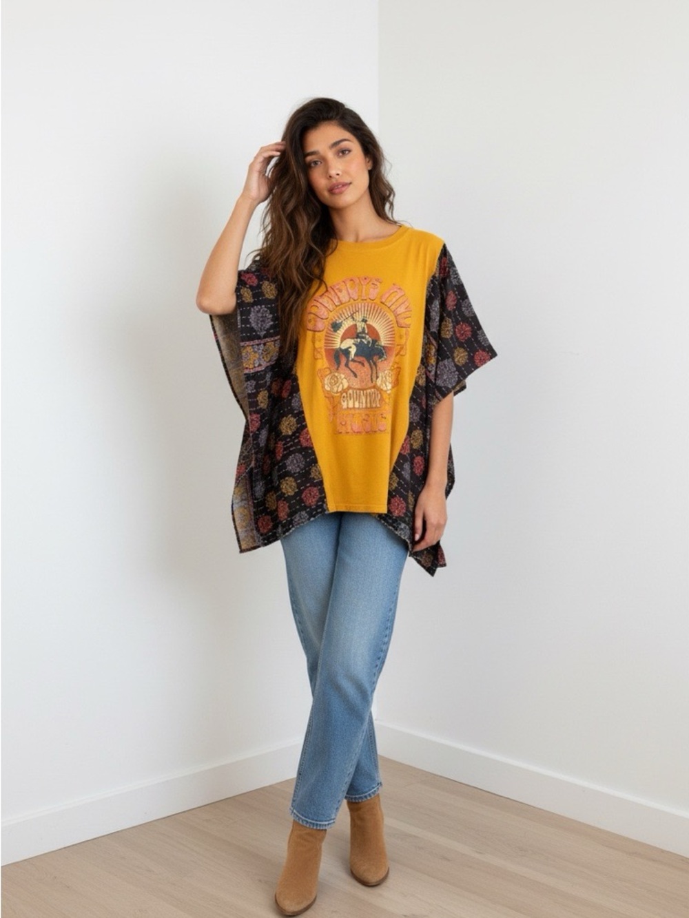 Handcrafted Upcycled Cowboy and Country Music Kantha Tunic NWT One Size